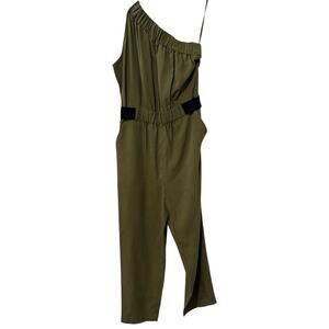 Anthropologie Maeve | Jumpsuit Moss Green One Shoulder Verano Pockets- Size 6